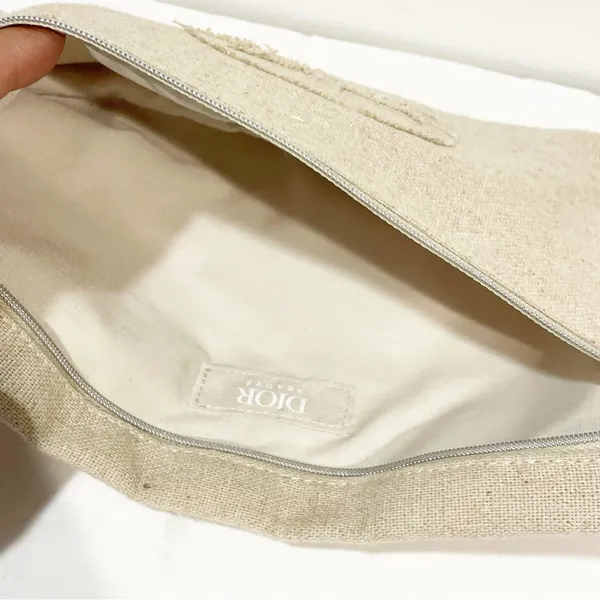 Christian Dior Beige Canvas Cosmetic Bag CD logo Full Zip‎ - Image 4