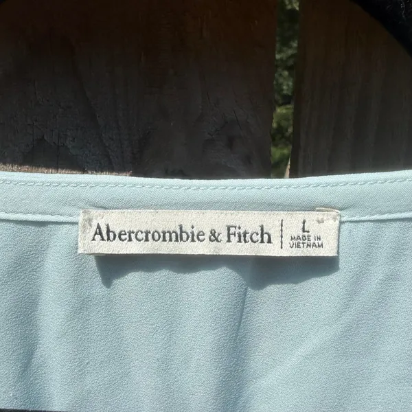 Abercrombie & Fitch Womens Smocked Mini Dress Light Blue V-Neck Ruffle Hem Large - Image 2