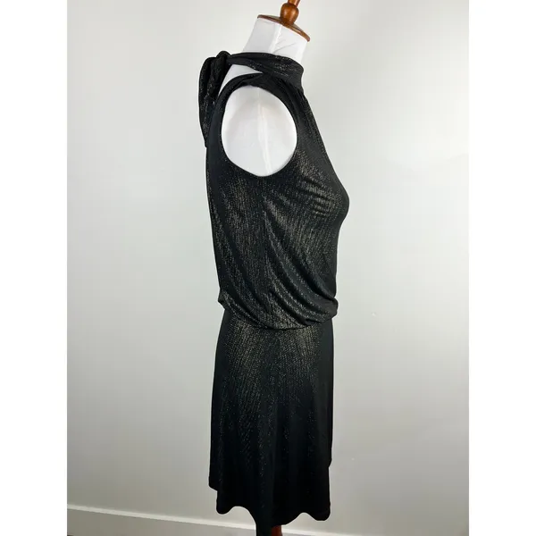 Veronica M Black‎ Gold Lurex Sparkle Mock Neck Backless Draped Cocktail Dress XS - Image 9
