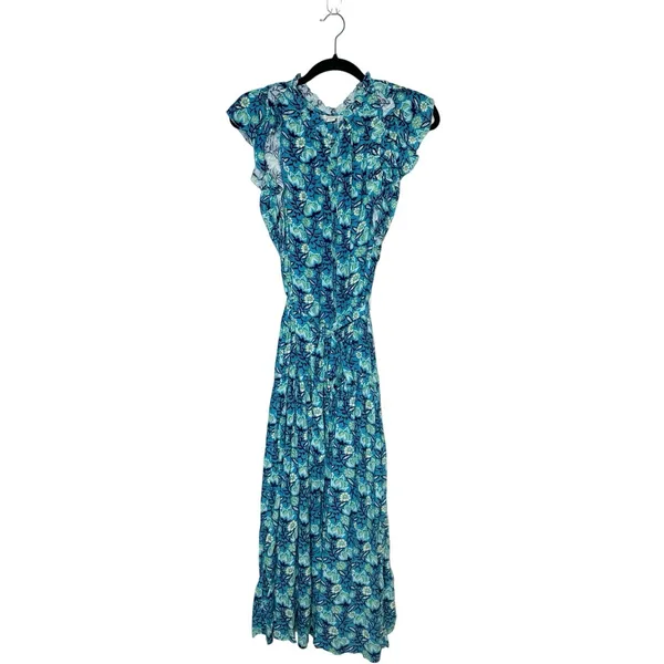 Sundance Tierra Floral Button Down Midi Dress Women's Blue Size Petite Large PL - Image 2