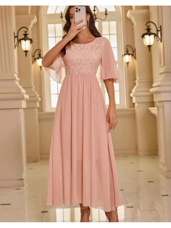 NEW Pink Wedding Guest Cocktail Formal Cape Ruffle Long Maxi Dress XL - Image 10