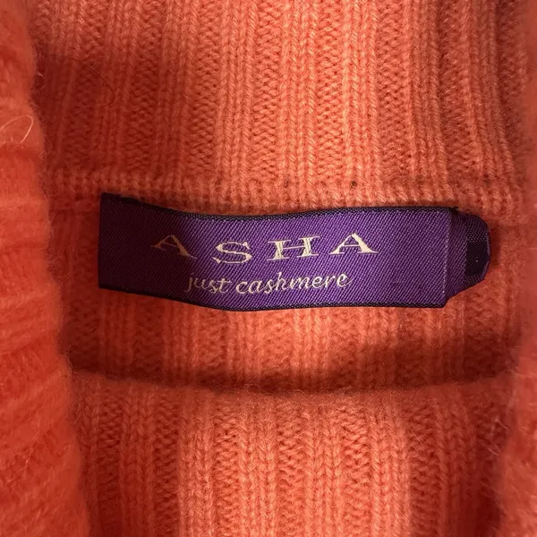 Asha Cashmere Turtleneck Sweater Womens‎ Small Sherbert Orange Ribbed Classic - Image 3