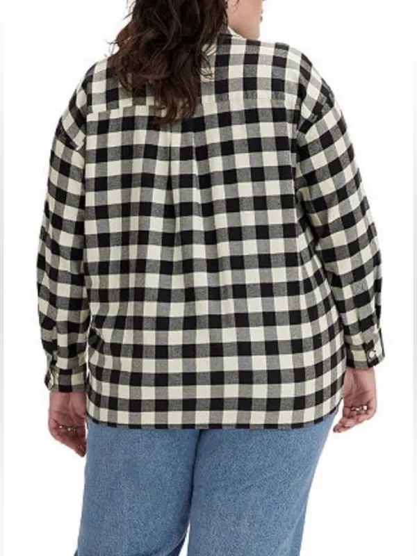 Levi's NWT Trendy Plus Size Flannel Black and White Plaid button down Shirt 4X - Image 2