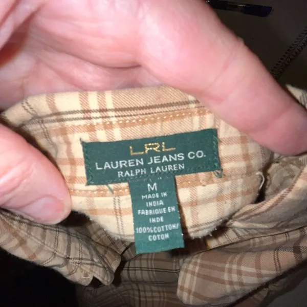 Lauren Ralph Lauren tan & brown plaid button down medium‎ - Image 4