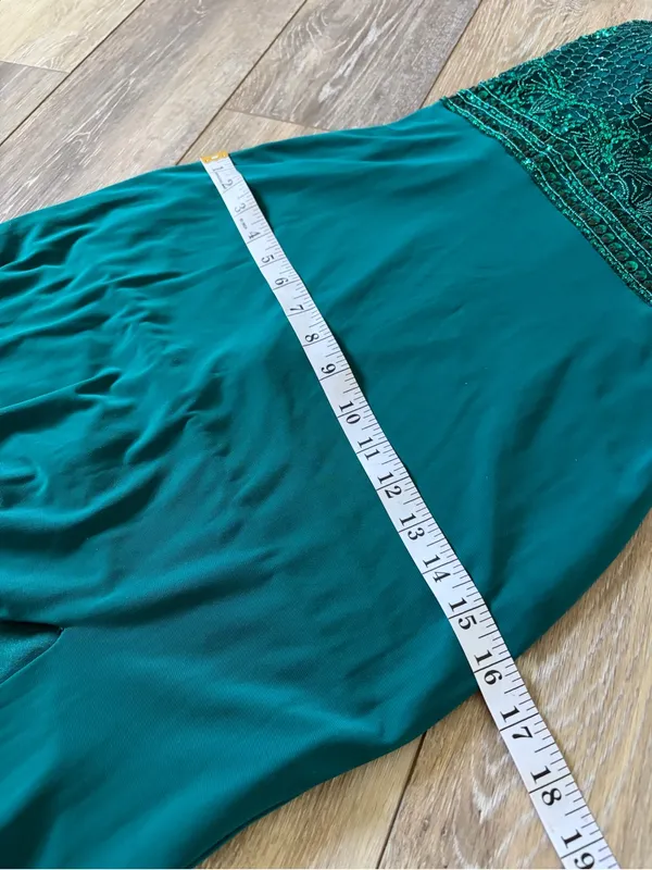 Sherri Hill Teal Beaded Halter Prom Gown with Side Slit - Image 13