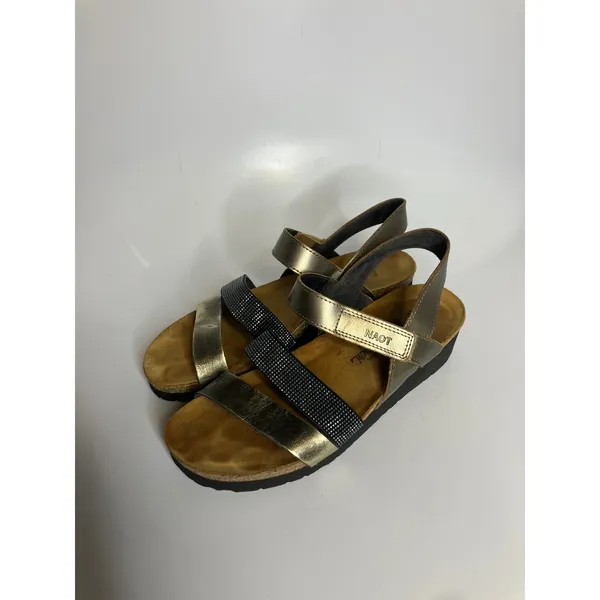 Naot Strappy Wedge Sandals Womens 39‎ Metallic Rhinestone Good Comfort Cork Sole - Image 4
