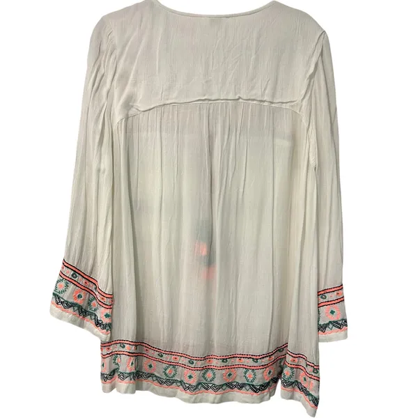 Hayden Los Angeles Open Top Cord Tie Front Embroided Gauze Cover Up XL - Image 6