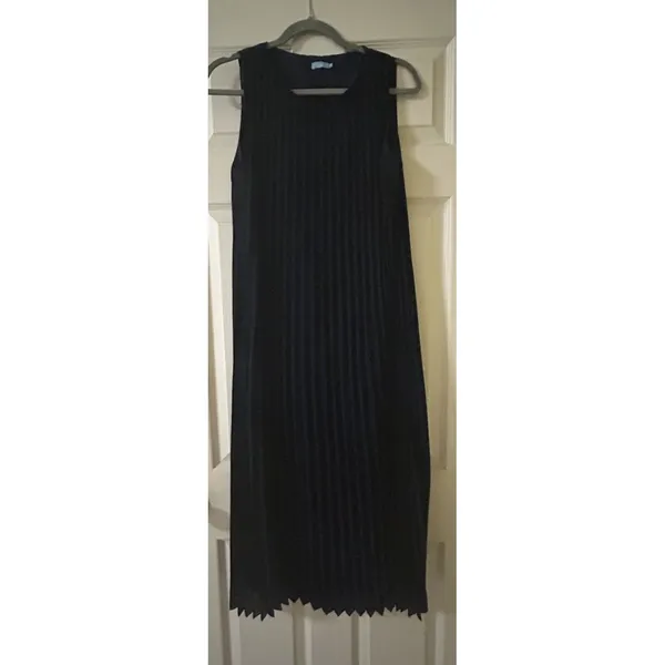 J. McLaughlin Sleeveless Pleated Midi Dress XS Navy Blue Lined Wedding Prom Chic - Image 4