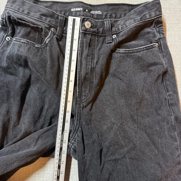 Old Navy Baggy Wide Leg‎ Jeans Women 12 Black Extra High Rise Denim Pants Y2K - Image 5