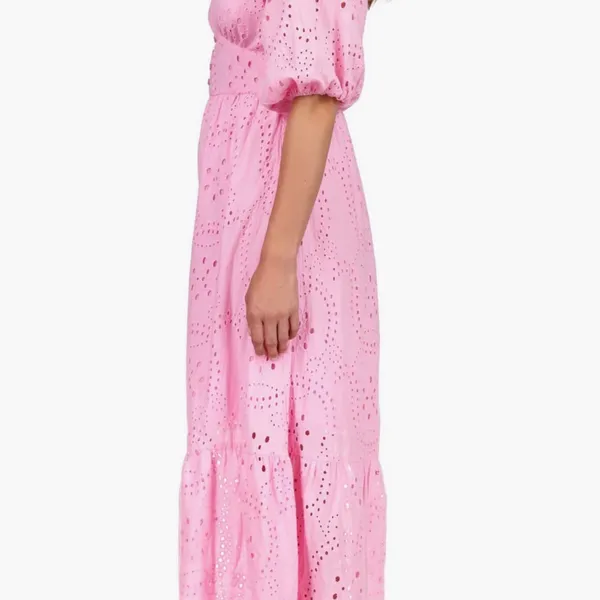 Sanctuary Ruffle Puff Sleeve Eyelet Maxi Dress Pink‎ Size 4 NWOT - Image 2
