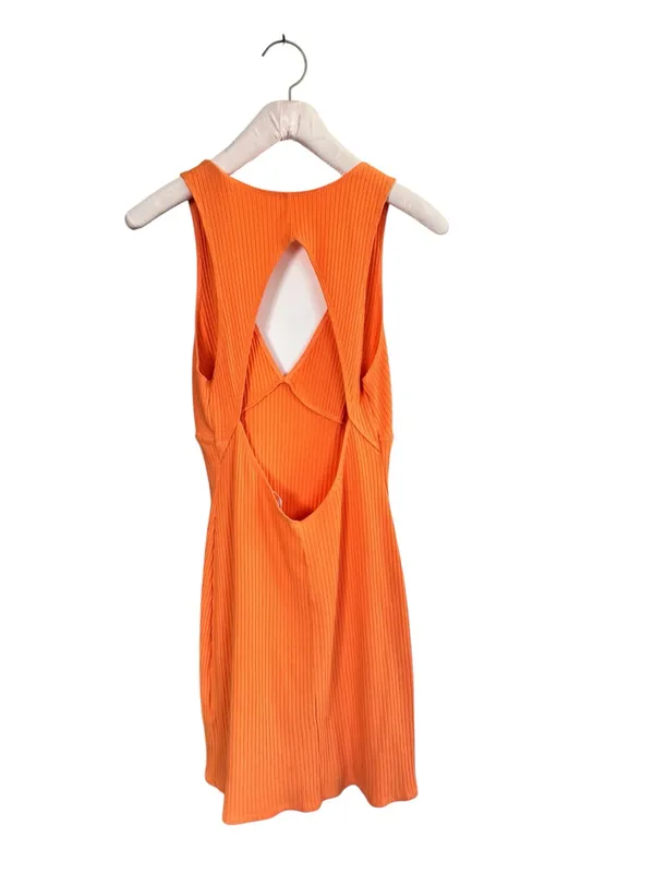 Reformation rib cut out mini dress in orange EUC - Image 5