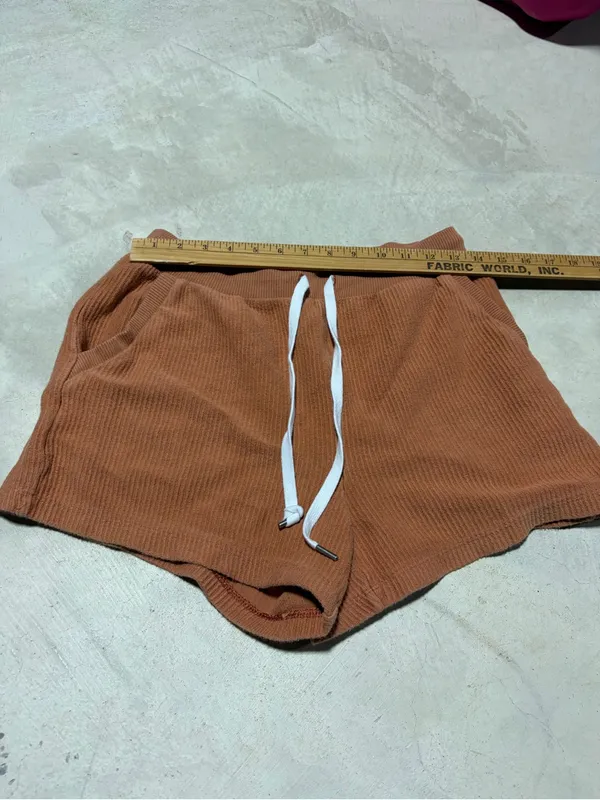 Aerie Rust Ribbed Drawstring Lounge Shorts medium - Image 2
