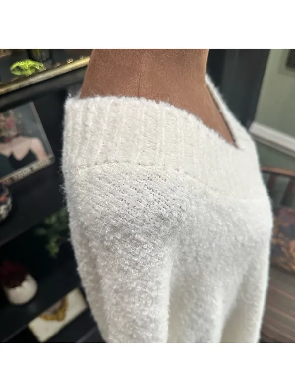 Aerie Teddy V-Neck Bouclé Sweater – Size Large – Cozy Texture & Relaxed Fit - Image 6