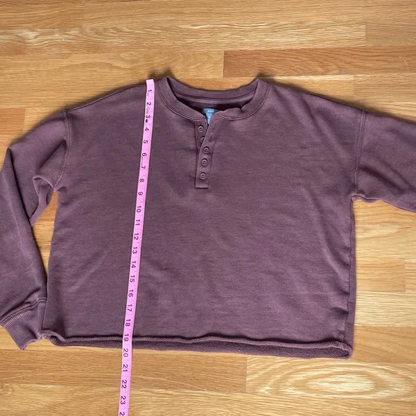 Aerie Brown Cropped Henley Sweatshirt XS - Image 6