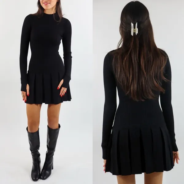 Free People Emmy Ribbed Knit Mini Dress Black M - Image 2