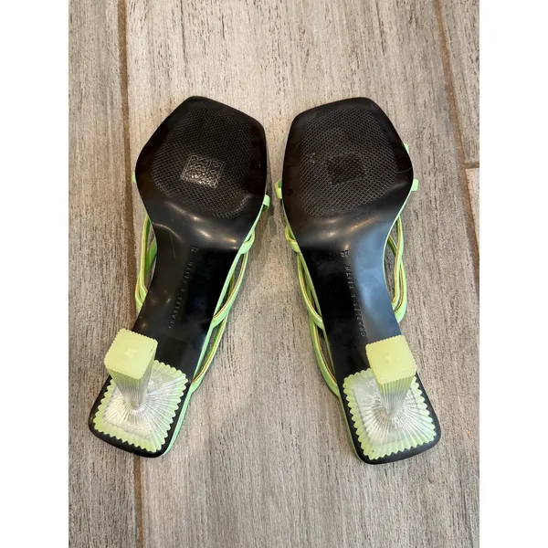 Charles & Keith Mules Women 37 Green Strappy Transparent Heel Trendy Chic Sandal - Image 7