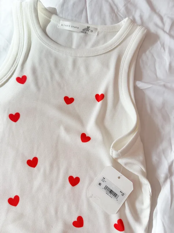 Altar’d State Ivory Ribbed Heart Print Tank Top XS - Image 3