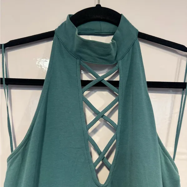 Express Elegant‎ Teal Halter Dress - Image 2