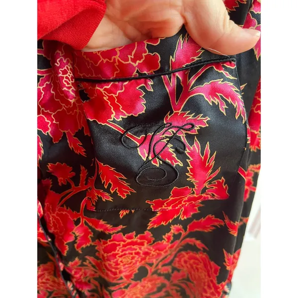 Vintage Gold‎ Tag Victoria's Secret 90's Black Red Floral Satin Sleepshirt Sz L - Image 3