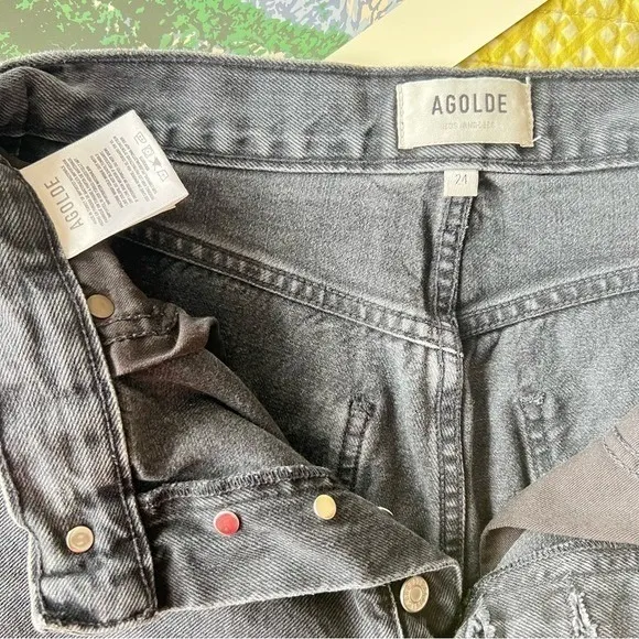 AGOLDE Riley High Rise Straight Crop Jeans Washed Black‎ 100% Cotton Size 24 - Image 3