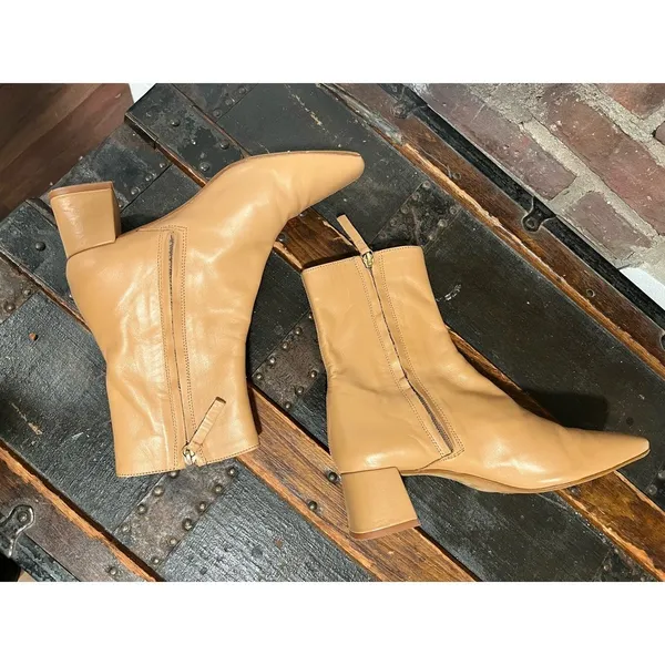 Zara Camel Tan Leather Square Toe Block Heel Ankle Boots 7.5 - Image 7