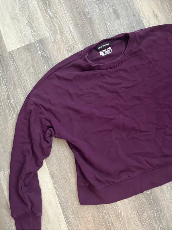 Carhartt Tencel Sweatshirt Womens Large Burgundy Loose Fit Cropped Sleeve Logo - Image 8