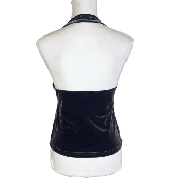 Express‎ Vintage 90s Dark Grey Velvet Halter Top Size Large - Image 2