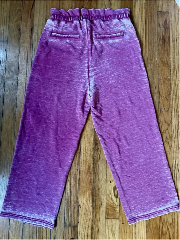 7 For All Mankind French Terry Acid Wash Set Blush Rouge Paperbag Joggers Medium - Image 4