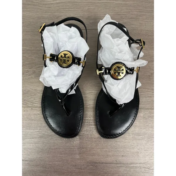 Tory Burch Black Patent Leather Ali Thong Sandal Sz.10 - Image 5