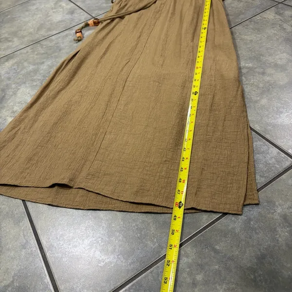 Zara Dress Womens Sz XS Khaki Olive Midi Pleated Tie Waist Contemprorary Beachy - Image 14