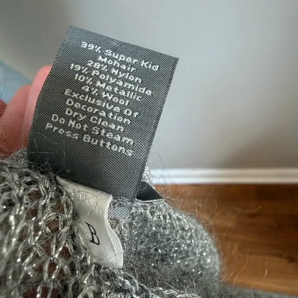 Ann Taylor petites medium silver grey angora wool sweater rhinestone button - Image 7