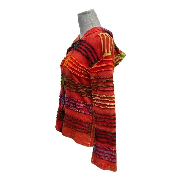 India Boutique Multi Color Women’s size M/L front zipper Rust hoodie Jacket - Image 3
