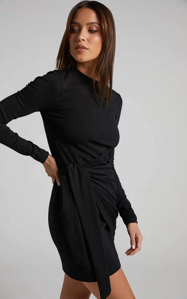 SHOWPO Marleen Mini Dress Wrap Front Long Sleeve Bodycon Dress Size Small $79 - Image 3