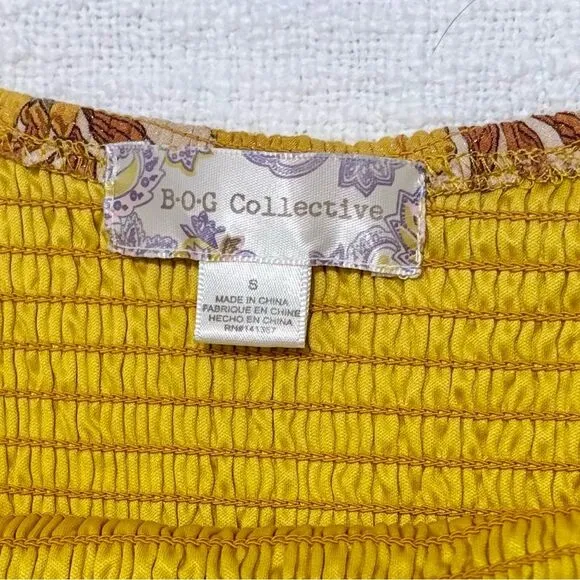 Women's Yellow long sleeve boho crop top Spring Summer‎ Fall Festival Size small - Image 5