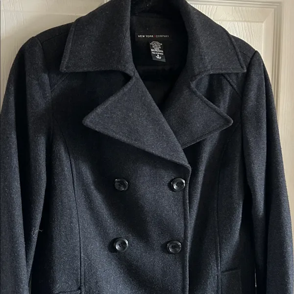 New York & Co Fall Gray Wool Blend Pea Coat Jacket Sz 6 Dark Academia Preppy - Image 2