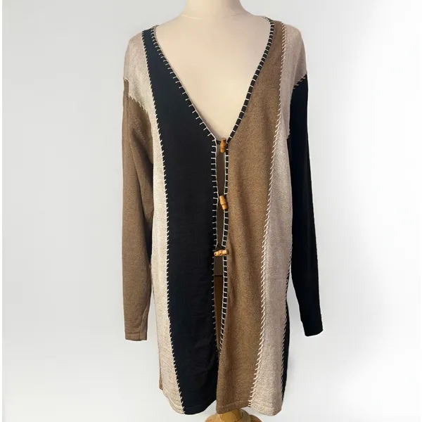 Vintage Marisa Christina Linen Cotton Colorblock Cardigan Small Artisanal Boho - Image 3
