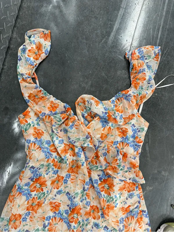 Astr Floral Ruffle Maxi Dress — Orange, Blue & Cream - Image 5