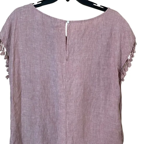 Antibes Blanc Linen Pink Fringe Sleeve Dress Size Medium - Image 6