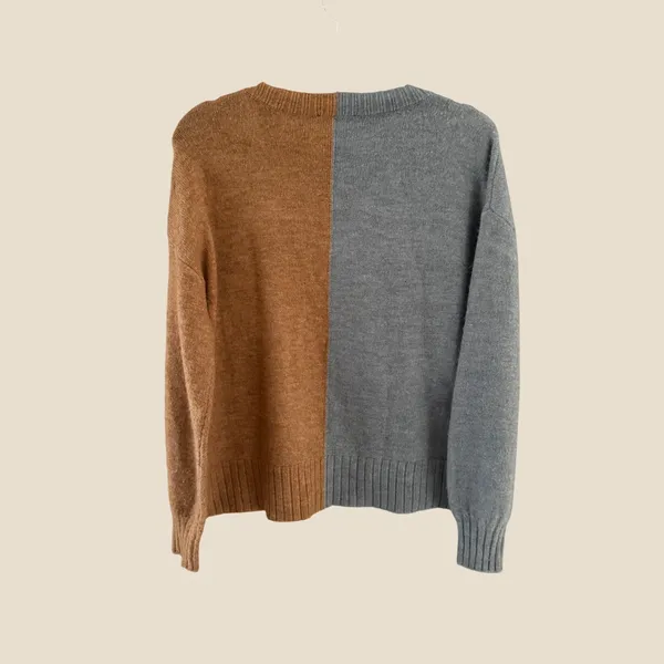 Tribal Womens Medium V-Neck Colorblock Knit Sweater Blue Camel‎ Brown Pullover - Image 2