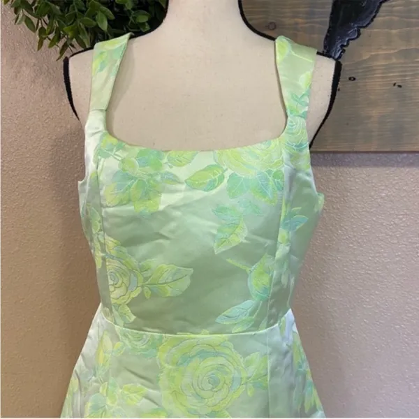Lulus Brighter Side Light Green Floral Satin Jacquard Mini Dress - Image 8