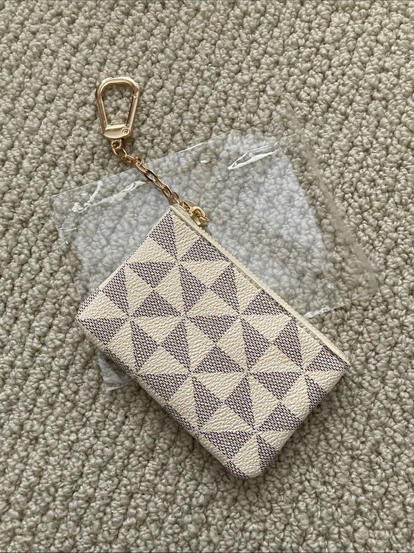 NEW Geometric Monogram Style Print Bag Charm Coin Pouch Gold Keychain Mini NIB - Image 4
