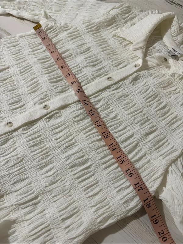 Anthropologie Maeve Cream Smocked Ruffle-Cuff Collared Top Size Large - Image 10