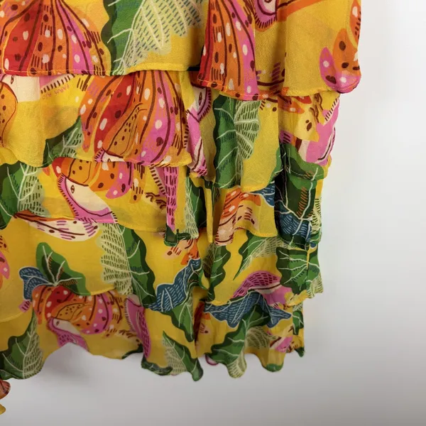 Farm Rio Yellow Beaks & Bananas Mini Dress Small Tropical Toucan Tiered Resort - Image 5