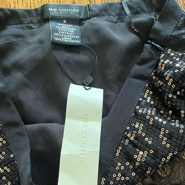 Miss Me MM Couture sequin and lace gold and black mini skirt NEW with tags - Image 3