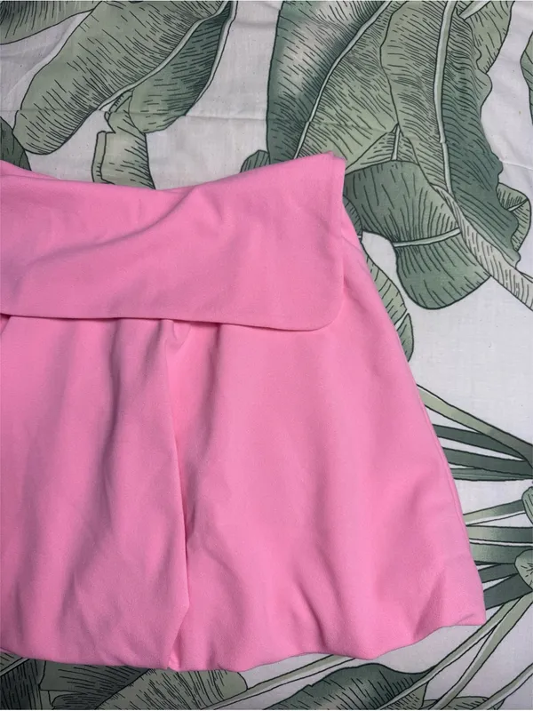 Zara Bubblegum Pink Mini Bubble Skirt Fold Over Waist Lined Pull On Small NWOT - Image 2