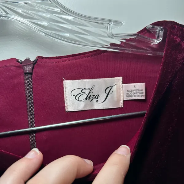 Eliza J Womens Burgundy Velvet Side Drape 3/4 Sleeve Sheath Dress Size 8 Holiday - Image 3