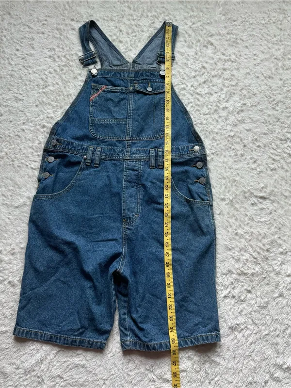 VTG 90s Y2K Union Bay Denim Overall Shorts Shortalls S Blue Jean Americana USA - Image 13