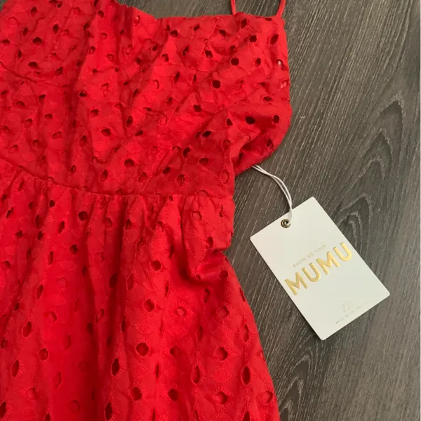 Show Me Your Mumu Out Of Town Mini Dress S Red Eyelet - Image 7