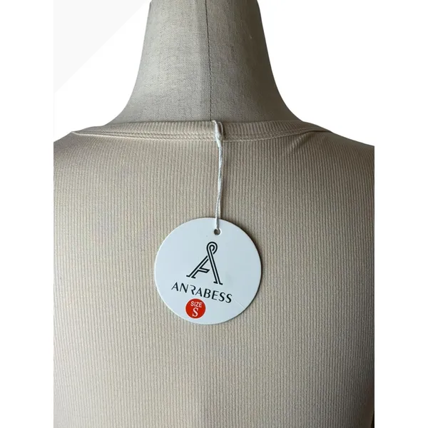Anrabess Long Sleeve Top Womens Size S Beige New Ribbed Crew Neck‎ TL00037 - Image 4