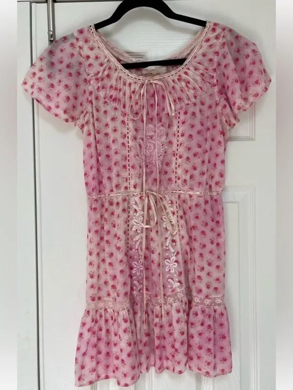 LoveShackFancy Niall Dress in Divine Pink Floral Ruffle Mini Dress - Image 3